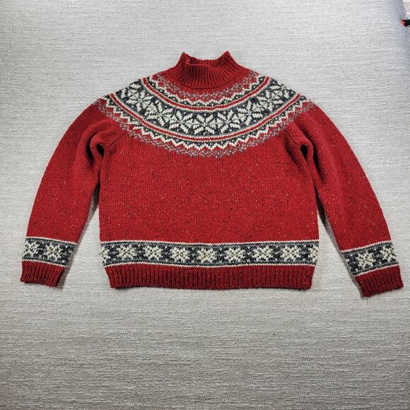 Vintage Just Design Fair Isle Sweater Women’s M Red Mock Neck Nordic Snowflake - Picture 3 of 13